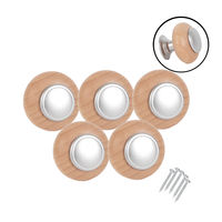 5 x Wooden Cupboard Door Knobs - Silver/Oak - 4cm