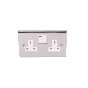 Newlec Twin/Double Plug Socket - 2 Gang Switched - Chrome