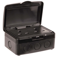 Weatherproof Outdoor Double Unswitched Plug Socket - Black - 13A