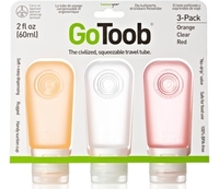 (~)HumanGear GoToob Pack of 3 Travel Tube Medium 2Floz/60ML (Clear/Orange/Red) (Clear/Orange/Red)