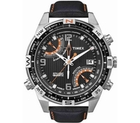 Timex IQ Fly-back Compass Chrono Black Leather Strap