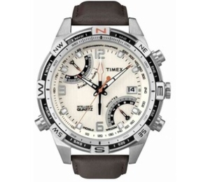 Timex IQ Fly-back Compass Chrono Brown Leather Strap