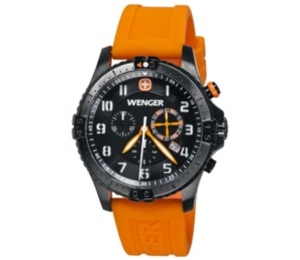 Wenger Ltd Ed Squadron Rescue Chrono Set with RangerGrip Blackout and Case (Black & Orange Dial)