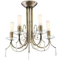 TP24 Low Energy LED Amman 5 Arm Ceiling Light in Antique Brass Finish with Crystals