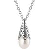 Extendable Rhodium Plated 11-12mm Muse Pearl Jersey Pearl Pendant