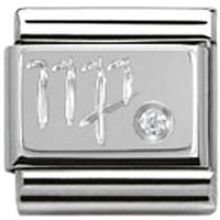 Virgo Symbol with CZ Silver Nomination Charm