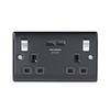 Masterplug Matt Black Switched Double Socket + 2 x USB Port - Black Insert