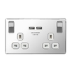 Masterplug Polished Chrome Screwless Plate Double Socket + 2 x USB Port - White Insert