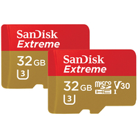 SanDisk 32GB Extreme V30 Action Camera Micro SD Card (SDHC) A1 UHS-I U3 - 100MB/s - 2 Pack
