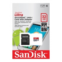 Sandisk 32GB Ultra Android Micro SD (SDHC) Card + Adapter 48MB/s Class 10 UHS-I U1