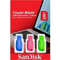 SanDisk 8GB Cruzer Blade USB Flash Drive - Blue/Pink/Green - 3 Pack