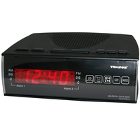 Texson FM/AM Dual Alarm Clock Radio with Red LED Display - Black