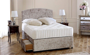 Premium Cream Crushed Velvet 4ft 6in Double Divan Bed Base only