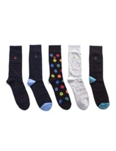 Jeff Banks 5 Pack Patterned Spotty Sock Gift Set 0 Navy