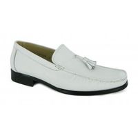 ARNOLD Mens Soft Leather Tassel Loafers White