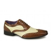 CAPONE Mens Funky Leather Brogue Shoes Tan & Beige