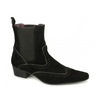 HARLEY Mens Pointed Suede Brogue Chelsea Boots Black