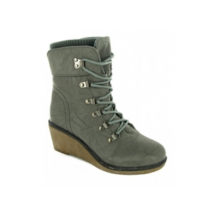 Ladies Hiker D Ring Lace Up Wedge Boots Grey