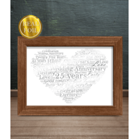 25th Silver Wedding Anniversary Gift - Metallic Foiled Word Art Print