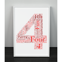 4th Birthday - Anniversary Word Art Gift