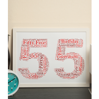 55th Birthday - Anniversary Word Art Gift