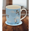 Beach Inspired Seaside Porcelain Seagull Mug and Coaster Gift Set