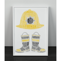 Personalised Fireman Boots + Helmet Word Art Gift