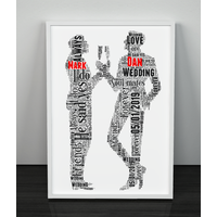 Personalised Gay Male Wedding Couple Word Art Gift
