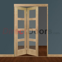 Freefold Oak Shaker 4 Pane Style Folding 2 Door Set with Clear Glass,  Height 2090mm,  Width 1278mm