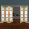 Freefold Oak Shaker 4 Pane Style Folding 5 Door Set with Obscure Glass,  Height 2090mm,  Width 3114mm