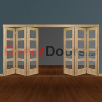 Freefold Oak Shaker 4 Pane Style Folding 6 Door Set with Clear Glass,  Height 2090mm,  Width 3726mm
