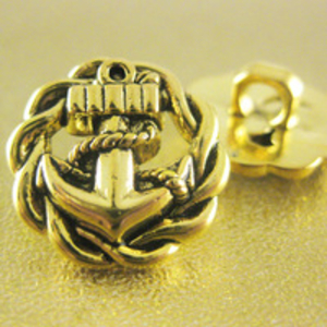 Anchor Button. Gold. 18mm / 28 Ligne