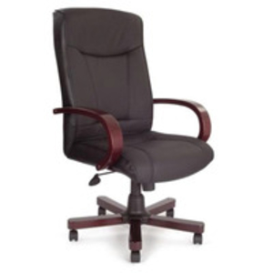 Black Leather Executive Armchair with Mahogany Effect Arms and Base