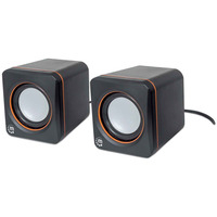 Manhattan 2600 Series Speaker System,  Small Size,  Big Sound,  Two Speakers,  Stereo,  USB power,  Output: 2x 3W,  3.5mm plug for sound,  In-Line volume control,  Cable 0.9m,  Black