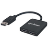 Manhattan DisplayPort to 2-Port HDMI Splitter Hub with MST,  4K@30Hz,  USB-A Powered,  Video Wall Function,  HDCP 2.2,  Black,  Blister