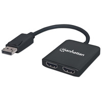 Manhattan DisplayPort to 2-Port HDMI Splitter Hub with MST,  4K@30Hz,  USB-A Powered,  Video Wall Function,  HDCP 2.2,  Black,  Blister