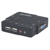 Manhattan KVM Switch Compact 2-Port,  2x USB-A,  Cables included,  Audio Support,  Control 2x computers from one pc/mouse/screen,  Black,  Boxed