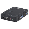 Manhattan KVM Switch Compact 4-Port,  4x USB-A,  Cables included,  Audio Support,  Control 4x computers from one pc/mouse/screen,  Black,  Boxed