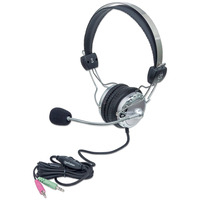 Manhattan Stereo Headset,  Easily adjustable with flexible microphone boom,  Comfortable padded ear cushions,  two 3.5mm plugs,  Silver/Black,  Silver/Black