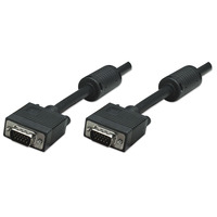 Manhattan SVGA Monitor Cable with Ferrite Cores,  HD15,  1.8m,  Male to Male,  Shielded with Ferrite Cores,  Black,  Polybag
