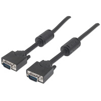 Manhattan SVGA Monitor Cable with Ferrite Cores,  HD15,  3m,  Male to Male,  Shielded with Ferrite Cores,  Black,  Polybag