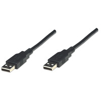 Manhattan USB-A to USB-A Cable,  1.8m,  Male to Male,  480 Mbps (USB 2.0),  Black,  Polybag