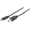 Manhattan USB-C to USB-B Cable,  2m,  Male to Male,  480 Mbps (USB 2.0),  Black,  Polybag