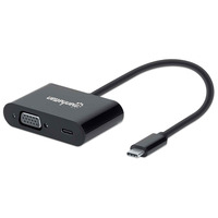 Manhattan USB-C to USB-C (with Power Delivery) and VGA Converter Cable,  1080p,  Thunderbolt 3 compatible,  19.5cm,  Male to Female,  Black,  Box