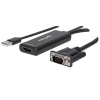 Manhattan VGA and USB-A to HDMI Converter,  Analog VGA Video and USB Audio to Digital HDMI Signal,  1920x1080,  1080p@60Hz,  24-bit colour,  1.65 Gbps / 165 MHz,  Blister
