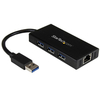 StarTech.com 3-Port Portable USB 3.0 Hub plus Gigabit Ethernet - Aluminum with Built-in Cable