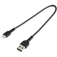 StarTech.com 30cm Durable USB A to Lightning Cable - Black USB Type A to Lightning Connector Charge & Sync Power Cord - Rugged w/Aramid Fiber - Apple MFI Certified - iPad Air iPhone 12