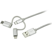 StarTech.com 3.3 ft. (1 m) USB Multi-Charging Cable - Lightning,  USB-C,  Micro-USB