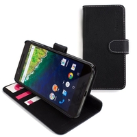 Snugg Google Nexus 6P Leather Case Cover and Flip Stand in Black