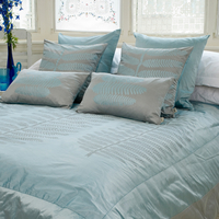 Fern Quilted Silk Bed Spread - Silver-Duck Egg Blue